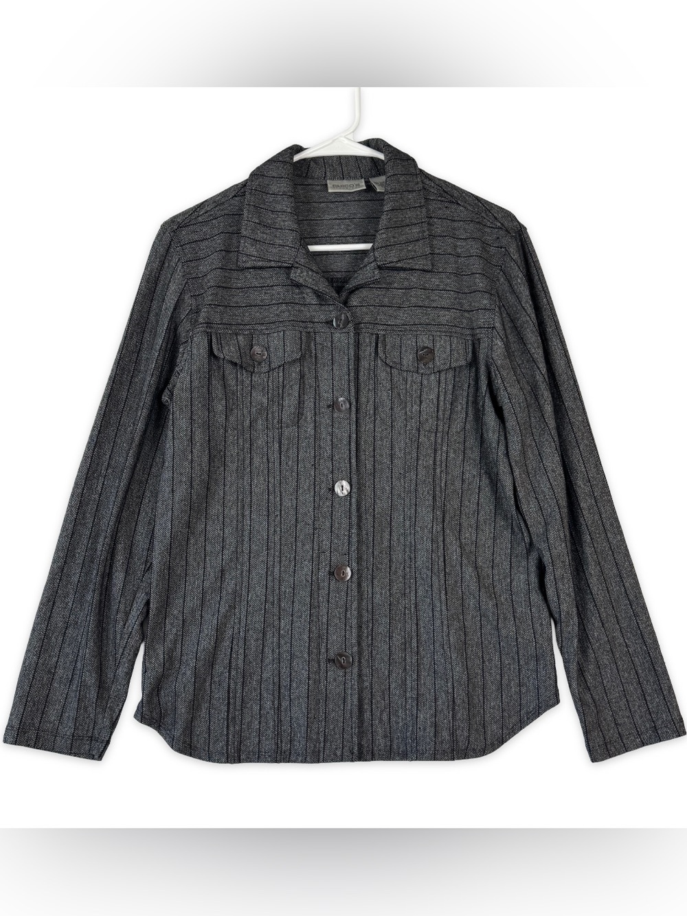 Chicos Travelers Size 1 Jacket Womens M/8 Black Gray Herringbone Button Front